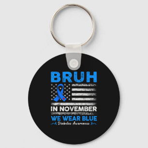 Bruh In November We Wear Ribbon Blue Retro Us Flag Key Ring