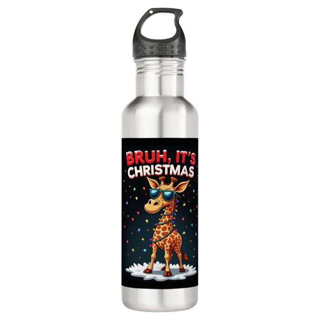 Bruh It's Christmas Giraffe Funny Dabbing Long Sle 710 Ml Water Bottle (Front)