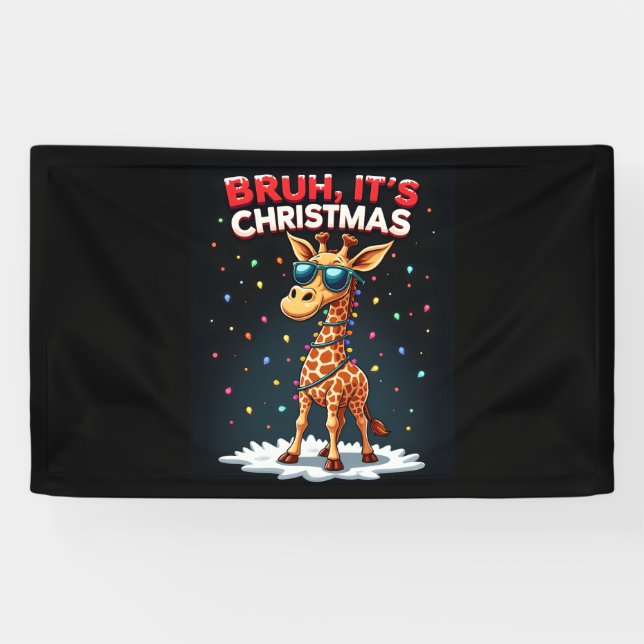 Bruh It's Christmas Giraffe Funny Dabbing Long Sle Banner (Horizontal)