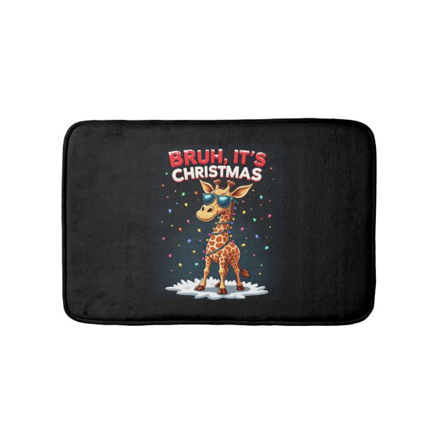 Bruh It's Christmas Giraffe Funny Dabbing Long Sle Bath Mat (Front)