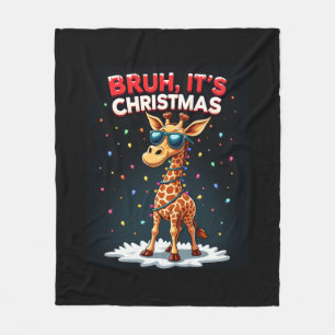 Bruh It's Christmas Giraffe Funny Dabbing Long Sle Fleece Blanket