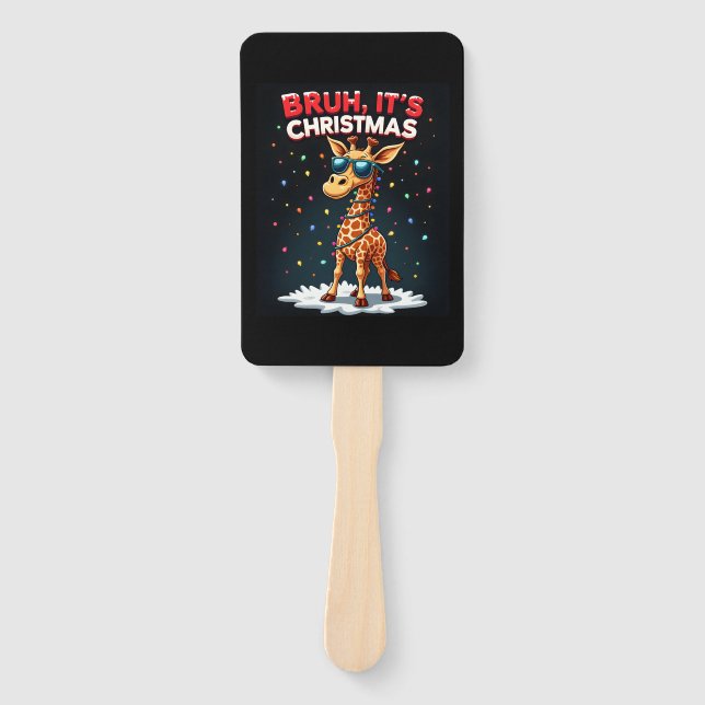 Bruh It's Christmas Giraffe Funny Dabbing Long Sle Hand Fan (Front)