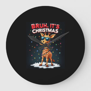 Bruh It's Christmas Giraffe Funny Dabbing Long Sle Large Clock