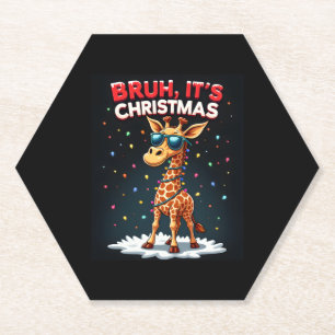 Bruh It's Christmas Giraffe Funny Dabbing Long Sle Paper Coaster