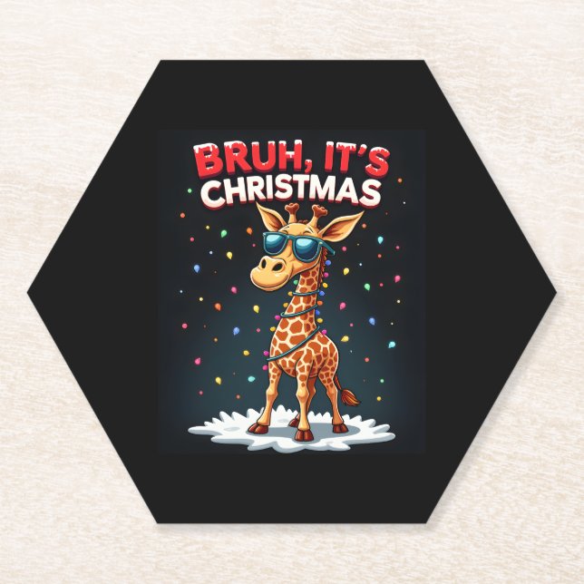 Bruh It's Christmas Giraffe Funny Dabbing Long Sle Paper Coaster (Front)