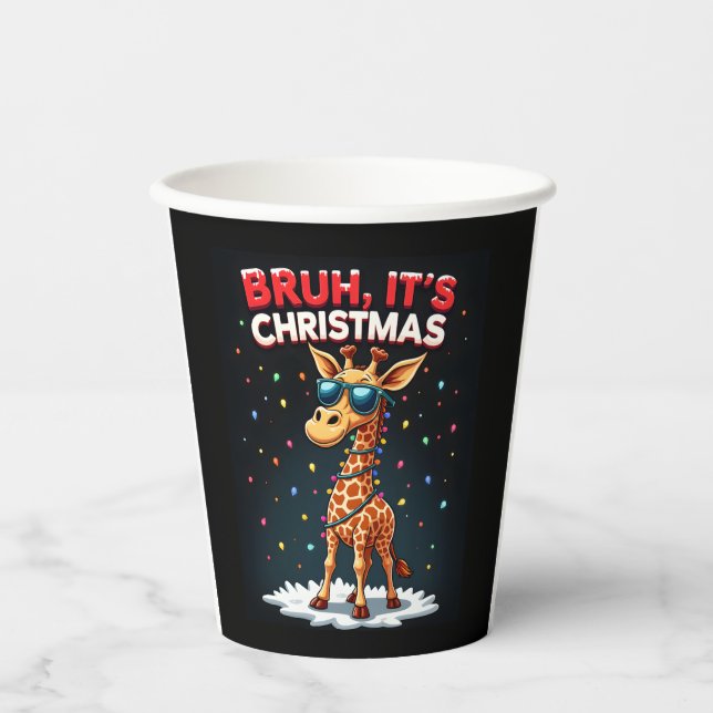 Bruh It's Christmas Giraffe Funny Dabbing Long Sle Paper Cups (Front)