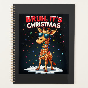 Bruh It's Christmas Giraffe Funny Dabbing Long Sle Planner