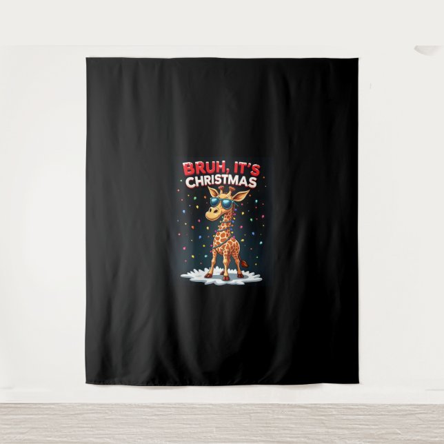 Bruh It's Christmas Giraffe Funny Dabbing Long Sle Tapestry (Front)