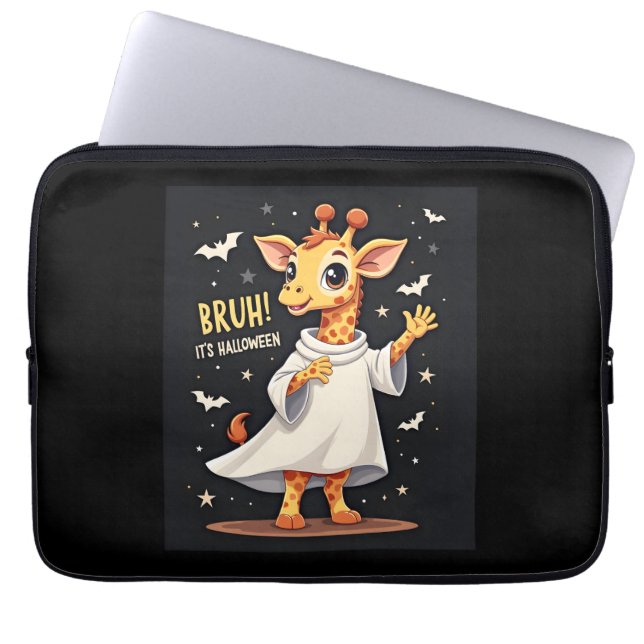 Bruh Its Halloween Funny Dabbing Ghost Giraffe Lon Laptop Sleeve (Front)