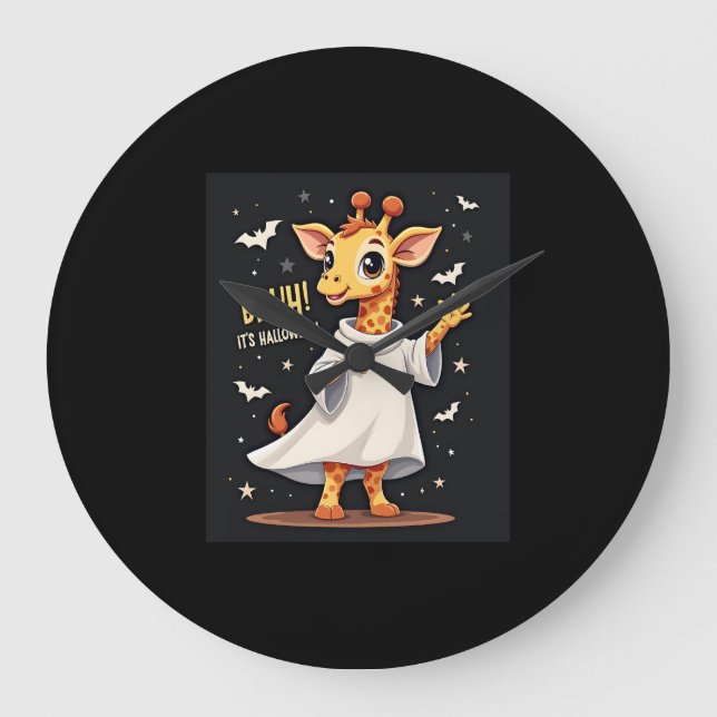 Bruh Its Halloween Funny Dabbing Ghost Giraffe Lon Large Clock (Front)