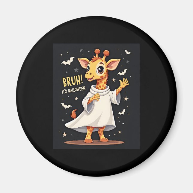 Bruh Its Halloween Funny Dabbing Ghost Giraffe Lon Magnet (Front)
