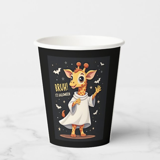 Bruh Its Halloween Funny Dabbing Ghost Giraffe Lon Paper Cups (Front)
