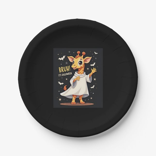 Bruh Its Halloween Funny Dabbing Ghost Giraffe Lon Paper Plate (Front)