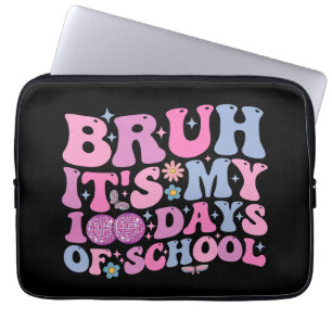 Bruh It's My 100 Days Of School Butterfly Disco Laptop Sleeve