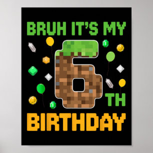 Bruh It's My 6th Birthday Pixel Birthday Video Gam Poster