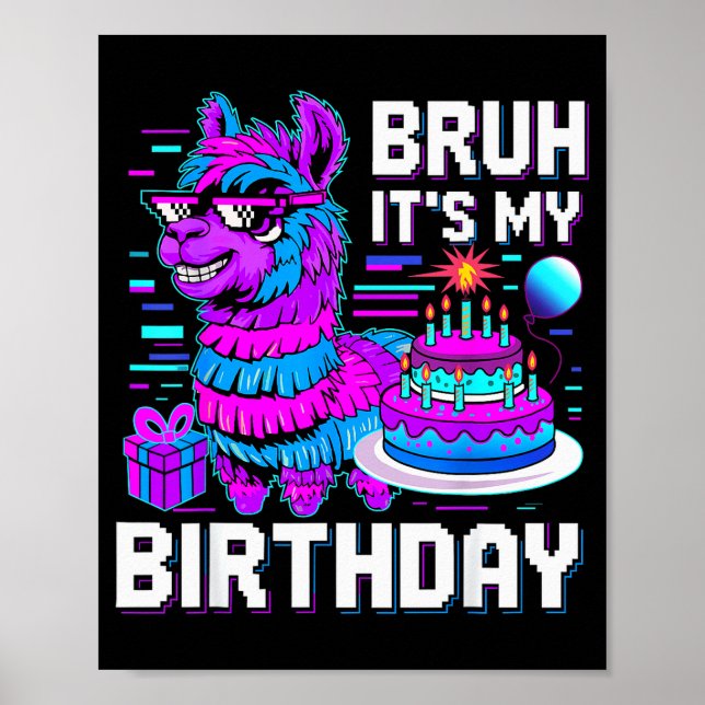 Bruh Its My Birthday Llama Nata Boy Girl Family Pa Poster (Front)