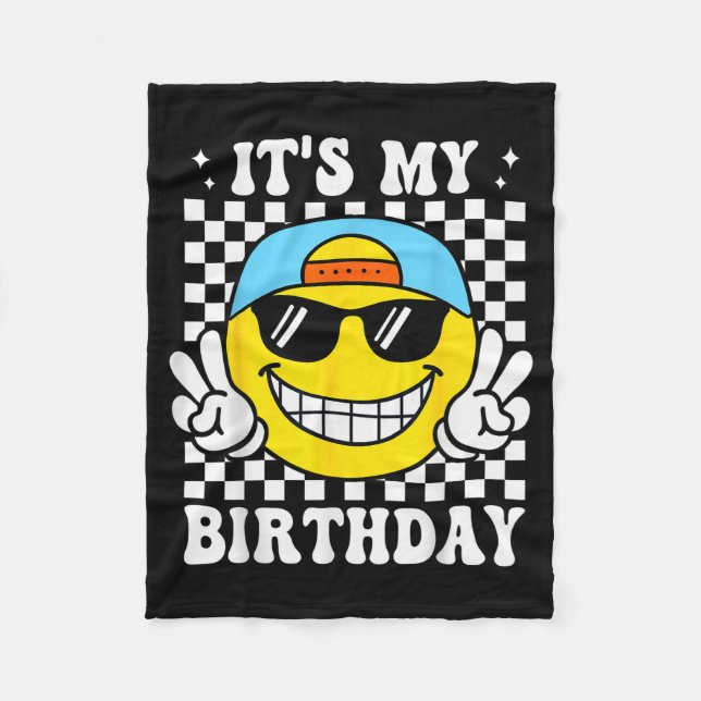 Bruh It's My Birthday Peace Sign Smile Birthday Fo Fleece Blanket (Front)