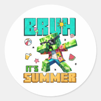 Bruh Its Summer Dabbing Gamer Boy Birthday Video G Classic Round Sticker