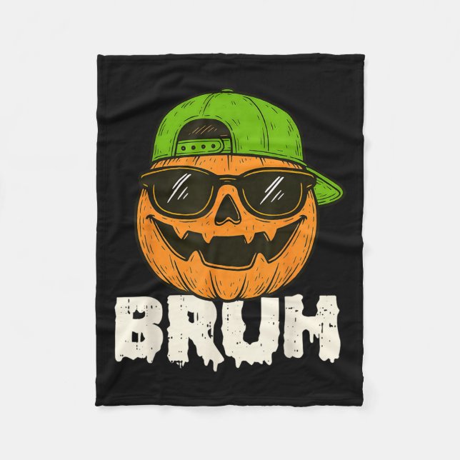 Bruh Jack O Lantern Pumpkin Halloween Costume Men  Fleece Blanket (Front)