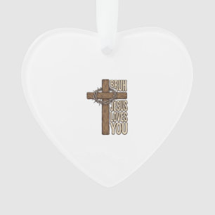 Bruh Jesus Loves You Cross Vintage Christian Vecto Ornament