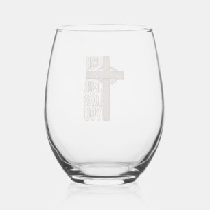 Bruh Jesus Loves You Cross Vintage Christian Vecto Stemless Wine Glass