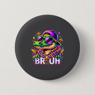 Bruh Mardi Gras Alligator For Kids Boys Mens New O 6 Cm Round Badge