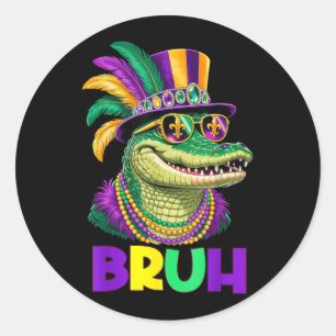 Bruh Mardi Gras Boys Kids Mardigator Alligator Classic Round Sticker