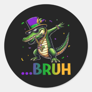 Bruh Mardigator Dabbing Alligator Mardi Gras Shirt Classic Round Sticker