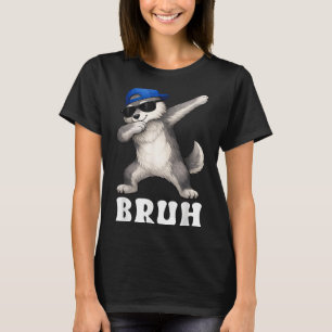 Bruh meme dabbing wolf funny mens kids boys teens T-Shirt
