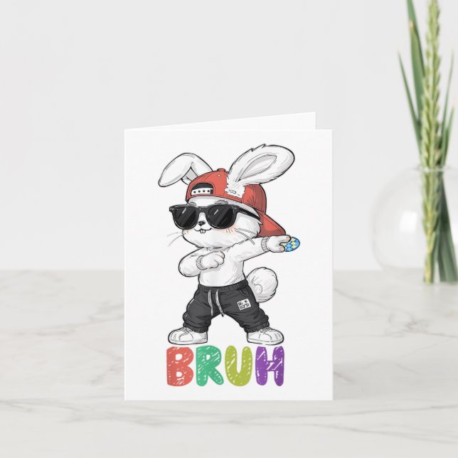 Bruh Meme Easter Day Dabbing Bunny Easter Bruh Boy Card (Front)