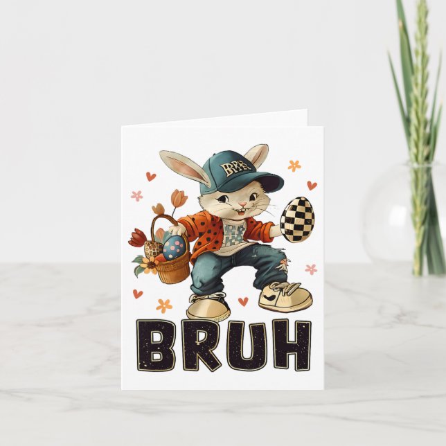 Bruh Meme Easter Day Funny Bunny Eggs Teens Boys K Card (Front)