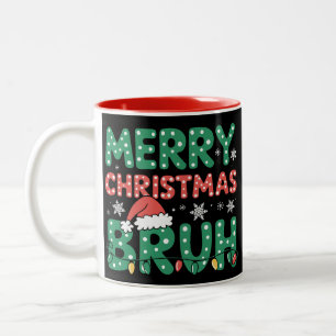 Bruh Meme Funny Saying Bro Greeting Christmas Two-Tone Coffee Mug
