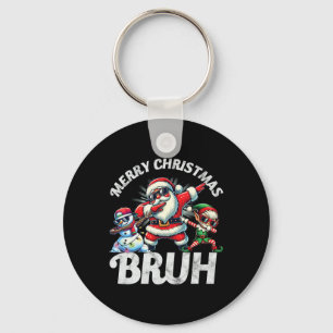 Bruh Meme Santa Dabbing Through The Snow Christmas Key Ring