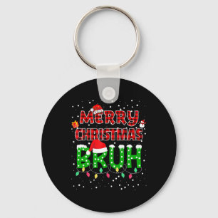 Bruh Merry Christmas Red Plaid Xmas Pajama  Key Ring