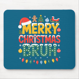 Bruh Merry Christmas Santa Hat Ugly Sweater Theme Mouse Pad