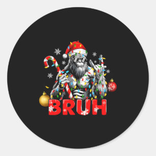 Bruh Merry Christmas Vintage Bigfoot Rock On Xmas  Classic Round Sticker