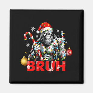 Bruh Merry Christmas Vintage Bigfoot Rock On Xmas Magnet