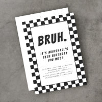 Bruh modern black and white checkerd boys birthday