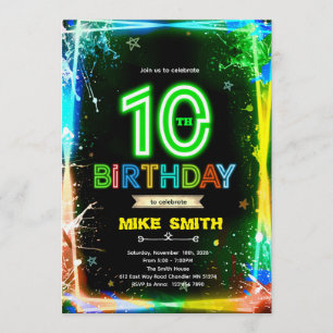 Bruh neon 10 birthday invitation