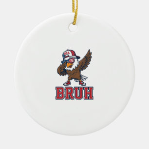 Bruh Patriotic Eagle Vintage Engraving T-Shirt Des Ceramic Ornament