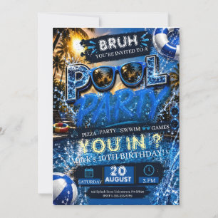 Bruh Pool Party Birthday Invitation