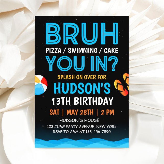 Bruh Pool Party Boy Birthday Invitation (Creator Uploaded)