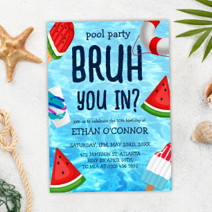 Bruh Pool Party Boy Birthday Invitation