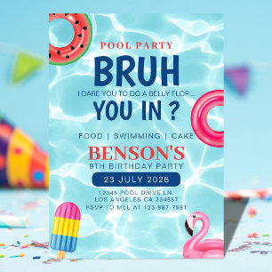 Bruh Pool Party Boy Birthday Invitation