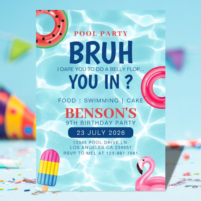 Bruh Pool Party Boy Birthday Invitation (Creator Uploaded)