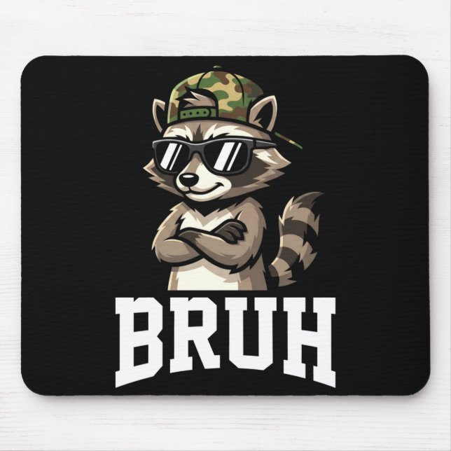 Bruh Raccoon Camo Hat Funny Youth Teens Kids Slang Mouse Pad (Front)