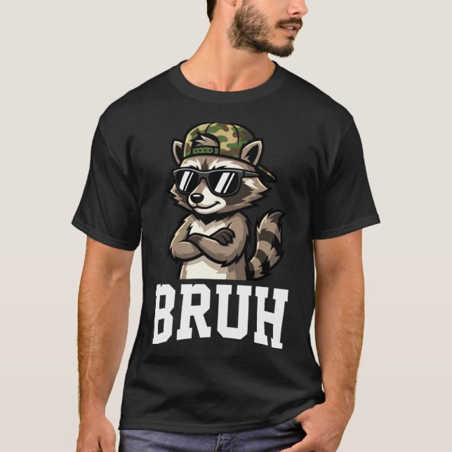 Bruh Raccoon Camo Hat Funny Youth Teens Kids Slang T-Shirt (Front)