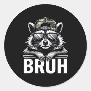 Bruh Raccoon Trash Racoon Camo Hat Youth Teens Kid Classic Round Sticker