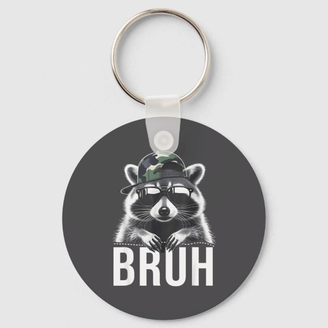 Bruh Raccoon Trash Racoon Camo Hat Youth Teens Kid Key Ring (Front)
