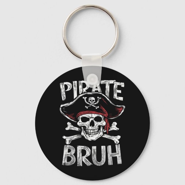 Bruh rate Skull Crossbones Halloween Key Ring (Front)